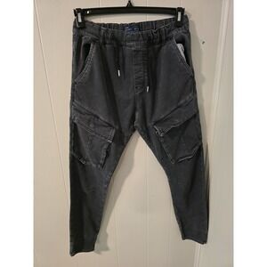Zara Man Denim Cargo Joggers featuring a washed dark grey/faded black denim...